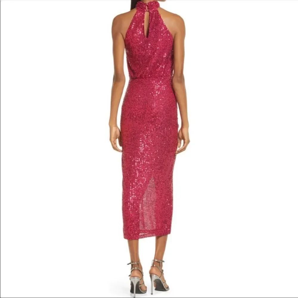 Saylor Shana Sequin Asymmetrical dress in Fucshia M NWOT - Picture 3 of 10